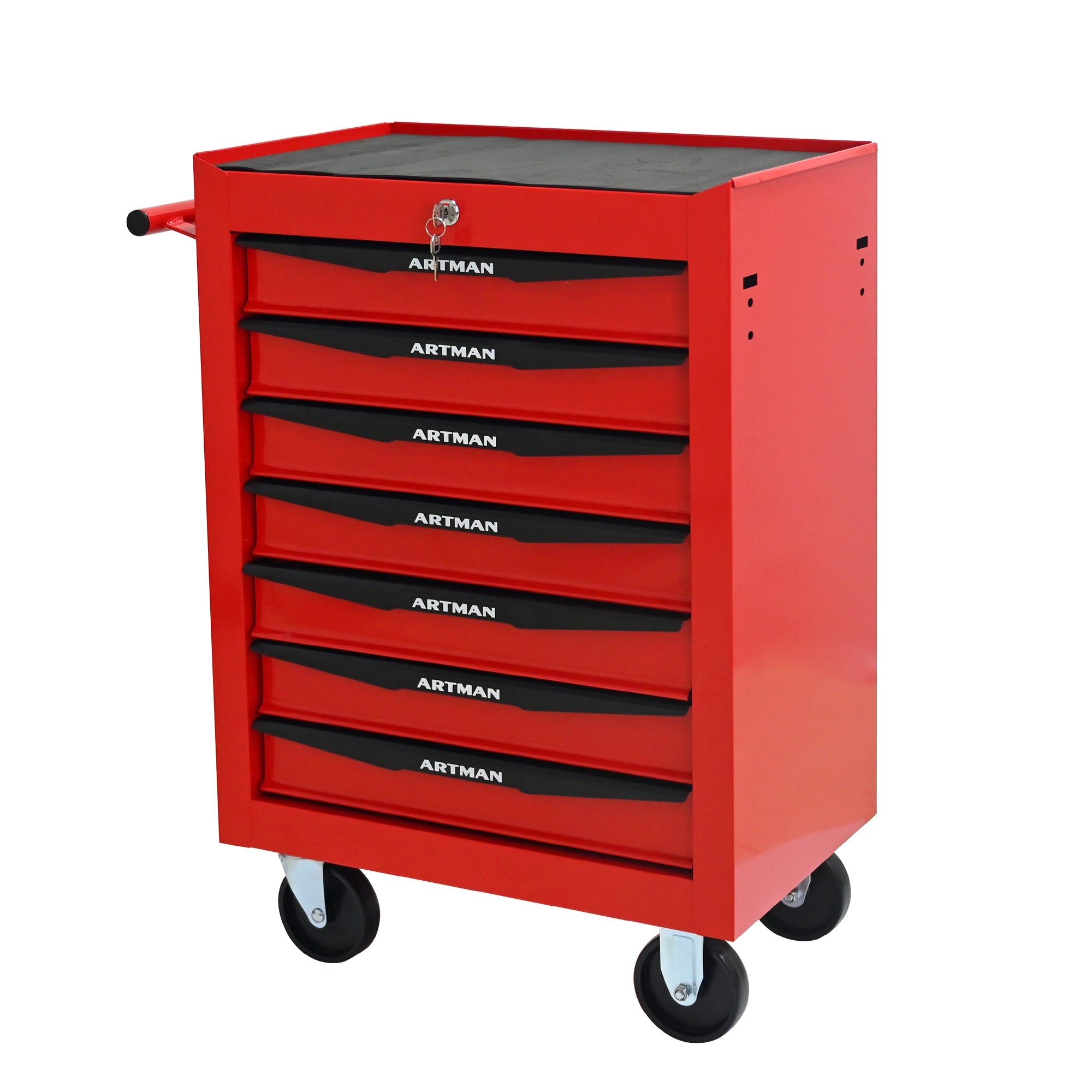 Rolling Metal Tool Chest with 7 Drawers, 20' Steel Storage Cabinet with Ball Bearing Slides, Red and Black Finish