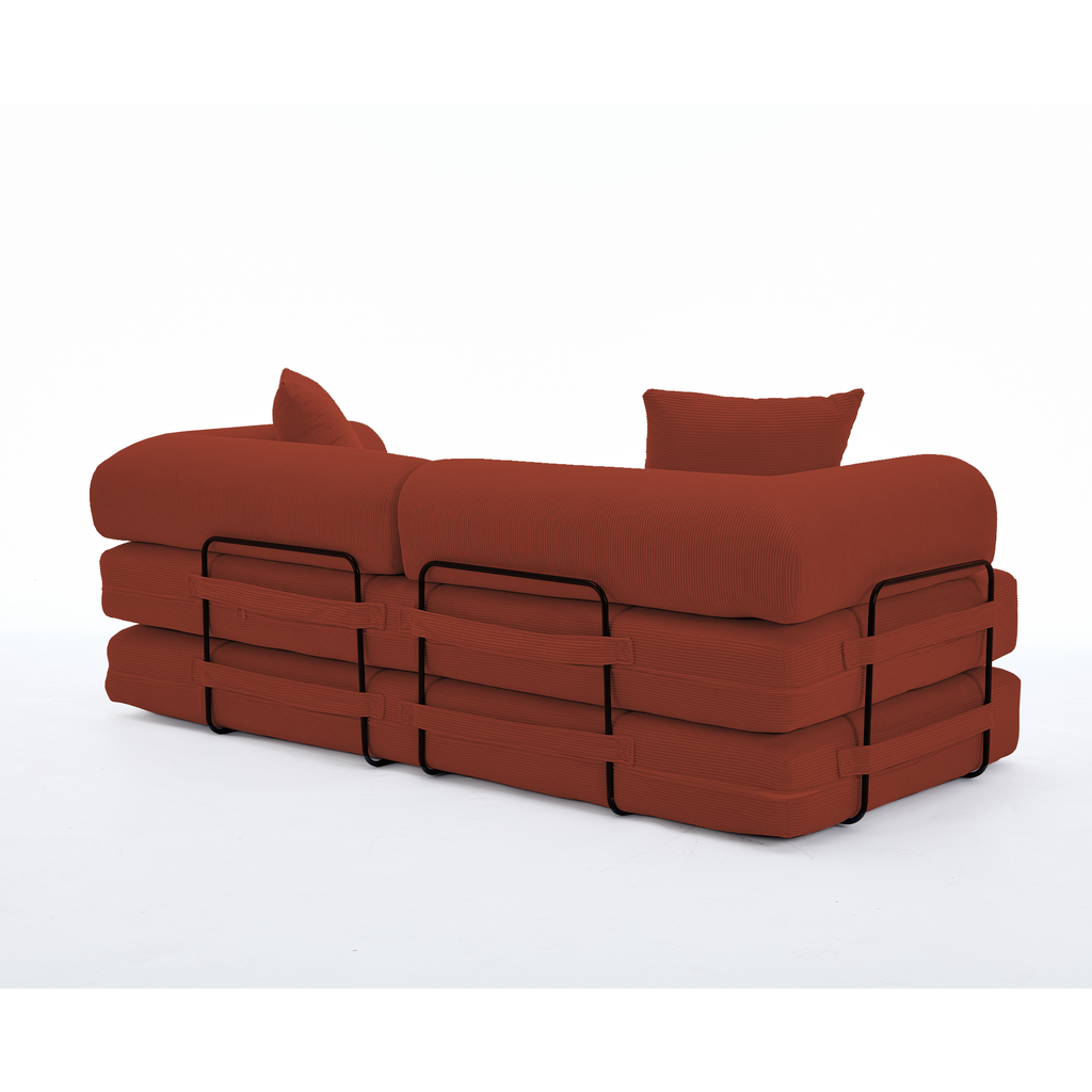 [NEW ARRIVED] [VIDEO PROVIDED] 78.5' Folding Convertible Out Sleeper Sofa Bed,5-in-1 DIY Combination Convertible  Sofa, 3 seat, Folding Sleeper Sofa, King Size , Bedroom,Apartment,Corduroy,Ancora Red