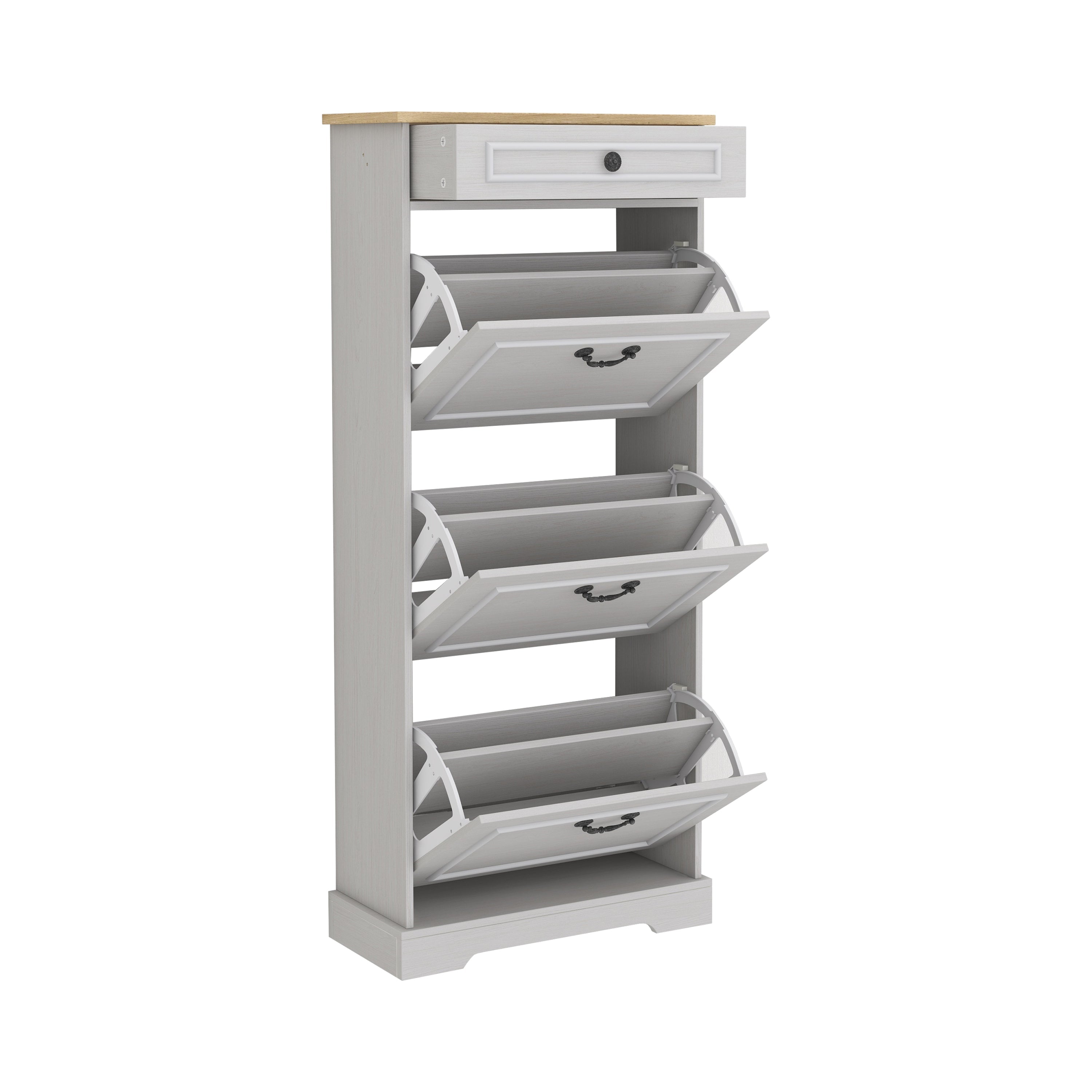 Shoe Storage Cabinet with 1 Drawer, 3 Flip Drawers, Freestanding Shoe Cabinet Organizer with Adjustable Shelf, Shoe Cabinet for Entryway, Foyer, Slim Shoe Cabinet-Antique White