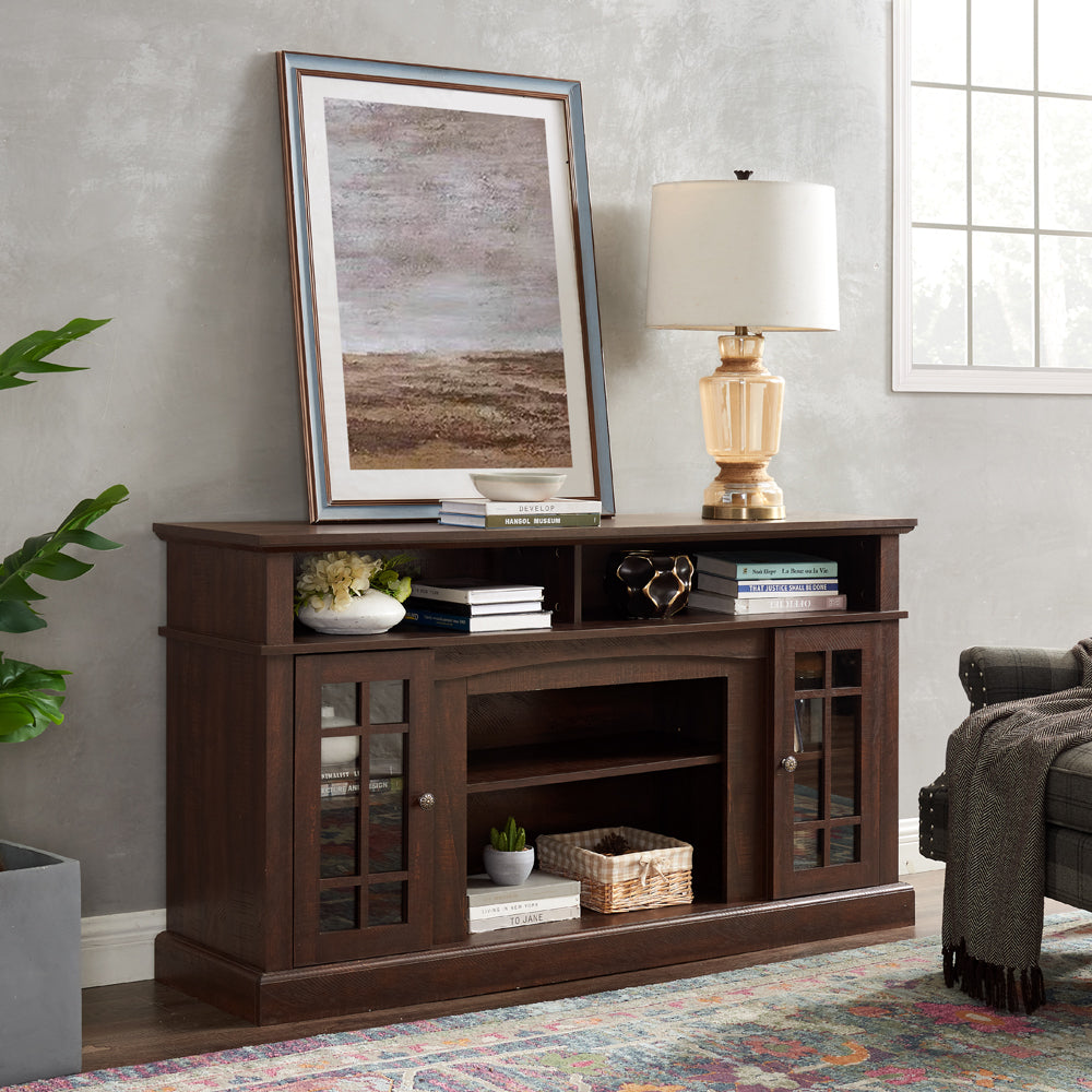 Classic TV Media Stand Modern Entertainment Console for TV Up to 65' with Open and Closed Storage Space, Espresso, 58.25'W*15.75'D*32'H