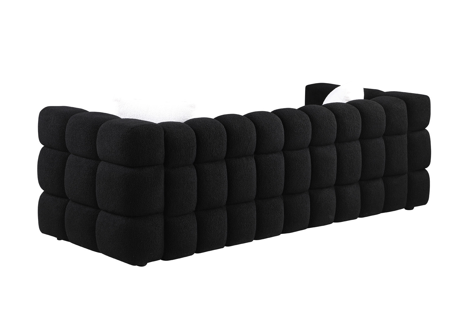 84.3 length ,35.83' deepth ,human body structure for USA people,  marshmallow sofa,boucle sofa ,black color,3 seater