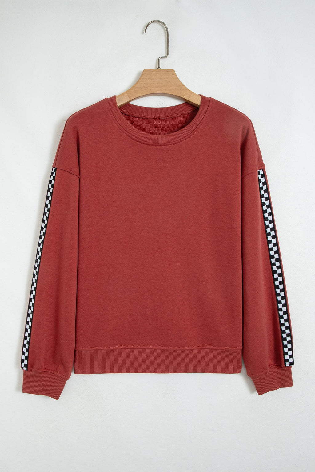 Checker Side Stripe Trim Drop Shoulder Sweatshirt