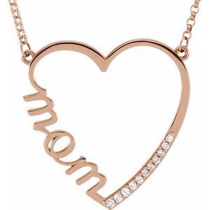 14K Rose Gold 1/10 CTW Natural Diamond "Mom" Heart 17" Necklace