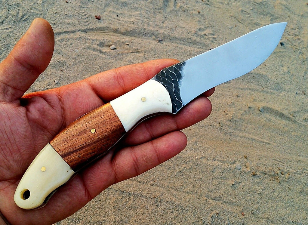 Custom Handmade Hunting Knife with Stone Texture Blade