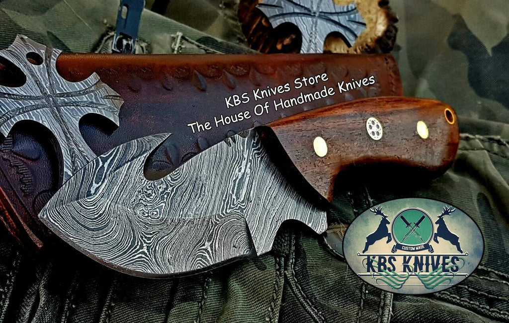 Custom Handmade Damascus Steel Guthook Skinning Knife