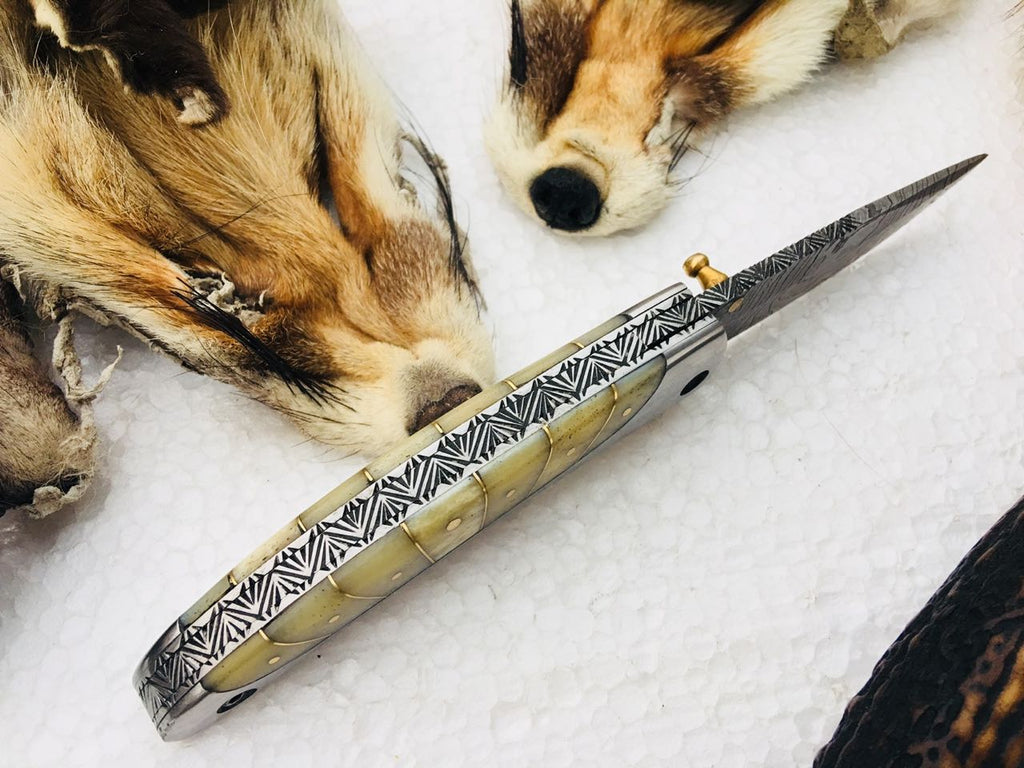 Custom Handmade Damascus Steel Blade Folding Pocket Knife