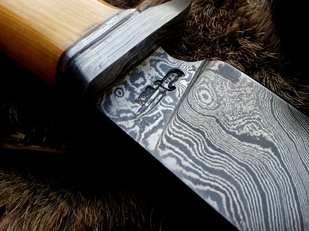 Custom Handmade Damascus Hunting Knife | Olivewood Handle with Damascus Guard | 12 Inches | Leather Sheath | KBS Knives