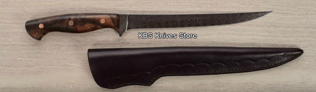 7" Fillet Knife Damascus Steel with Sheath