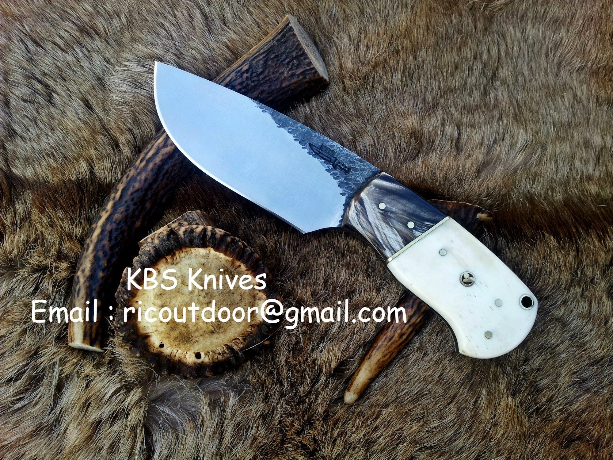 Custom Handcrafted 1095 Forged Steel Skinning Knife with Buffalo Horn and Camel Bone Handle - 8 Inch Hunting Knife