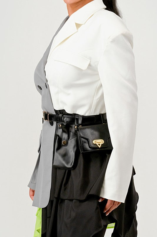 Colorblock Blazer with Layered Skirt Detail