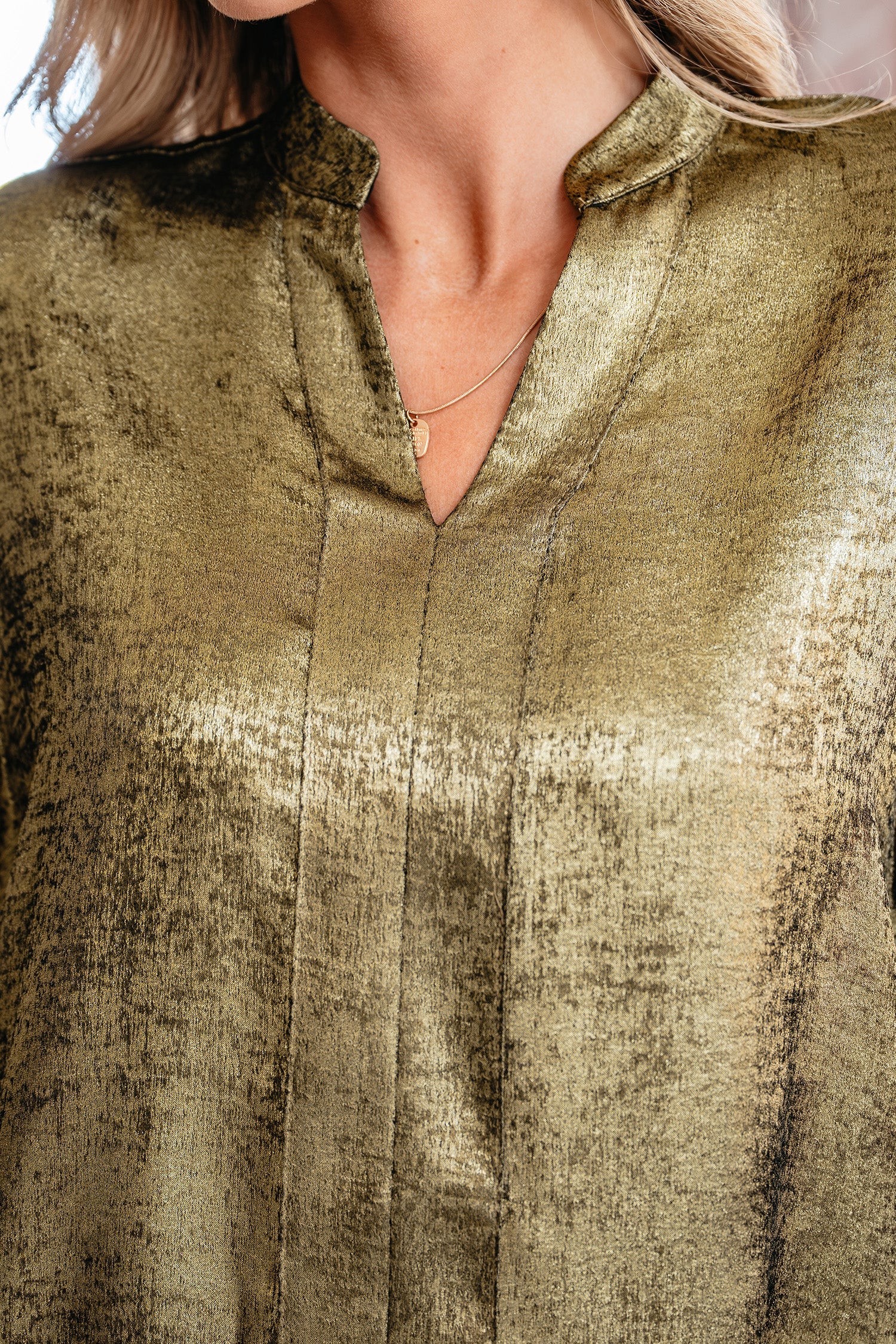 Metallic Split Neck 3/4 Sleeve Blouse