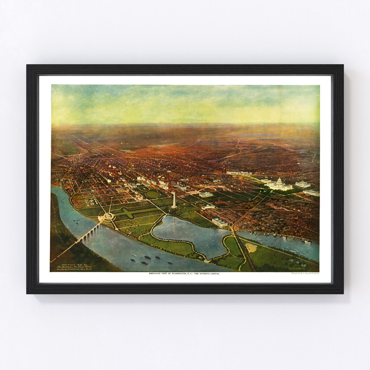 Vintage Map of Washington, D.C., Washington DC 1916