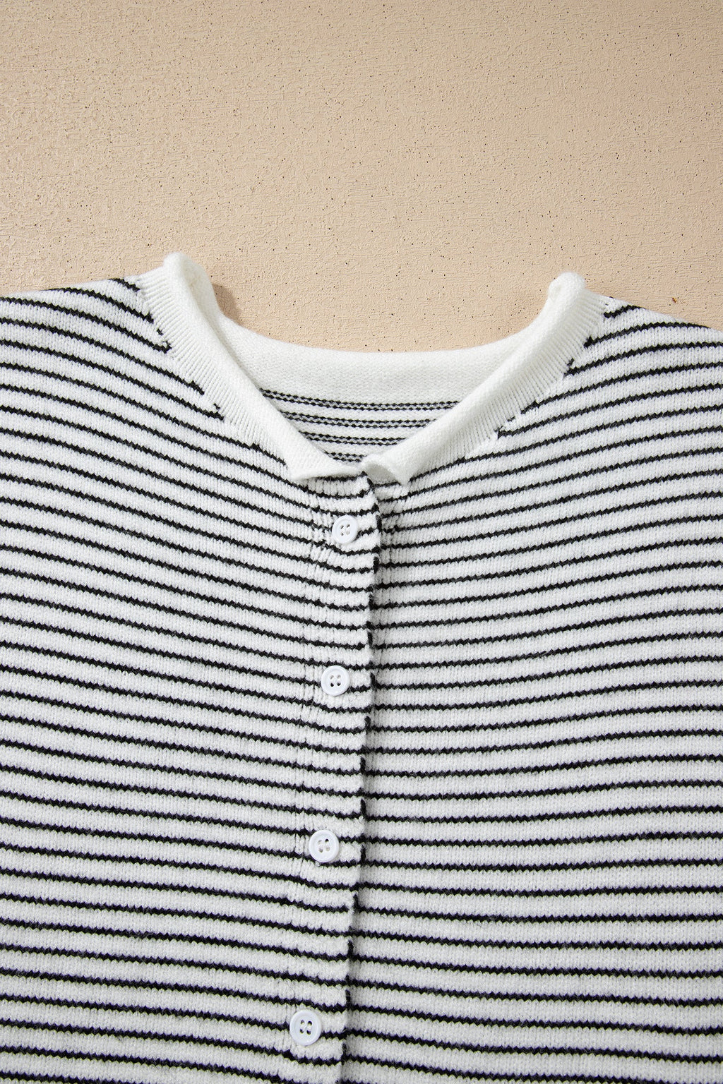 Stripe Contrast Trim Cap Sleeve Button-Up Cardigan