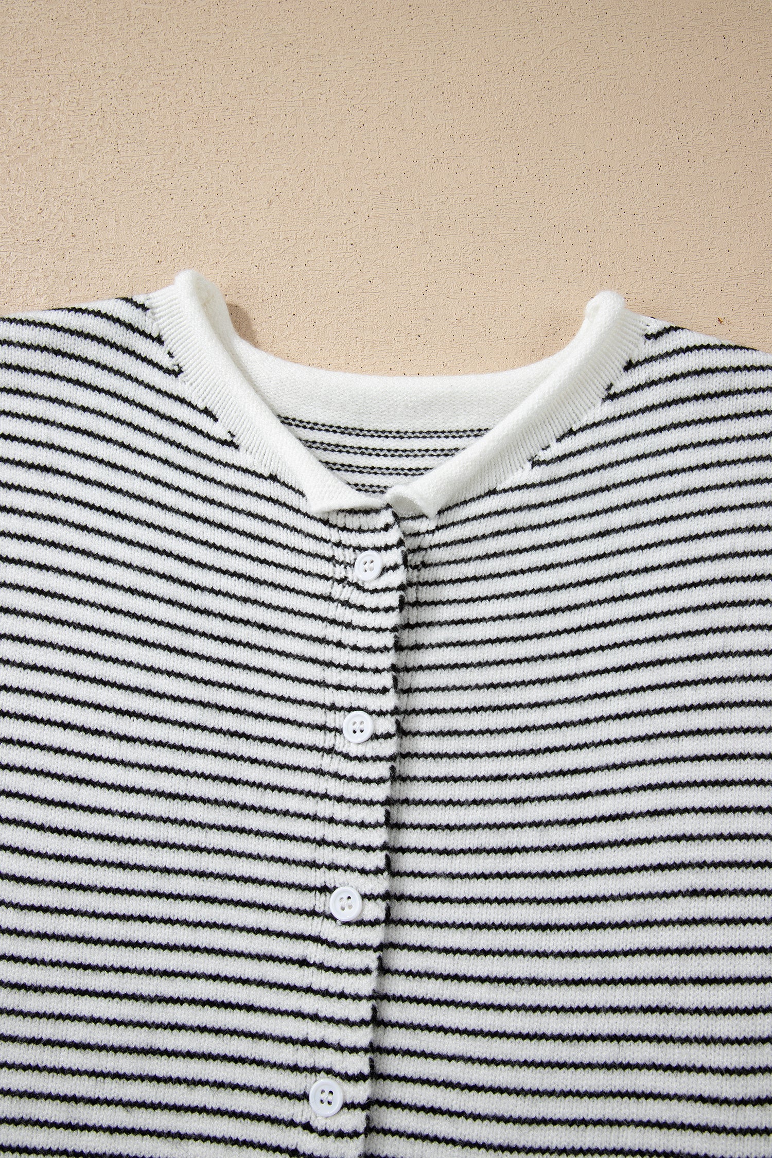 Stripe Contrast Trim Cap Sleeve Button-Up Cardigan