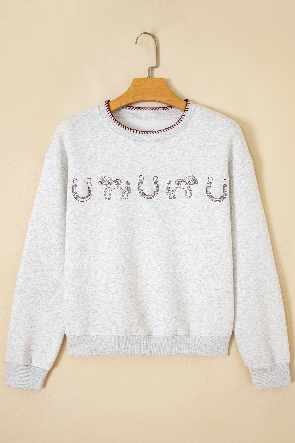 Western Embroidered Round Neck Graphic Sweatshirt