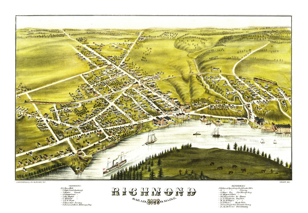 Vintage Map of Richmond, Maine 1878