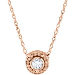 14K Rose Gold 1/10 CTW Diamond Beaded Slide 16" Necklace