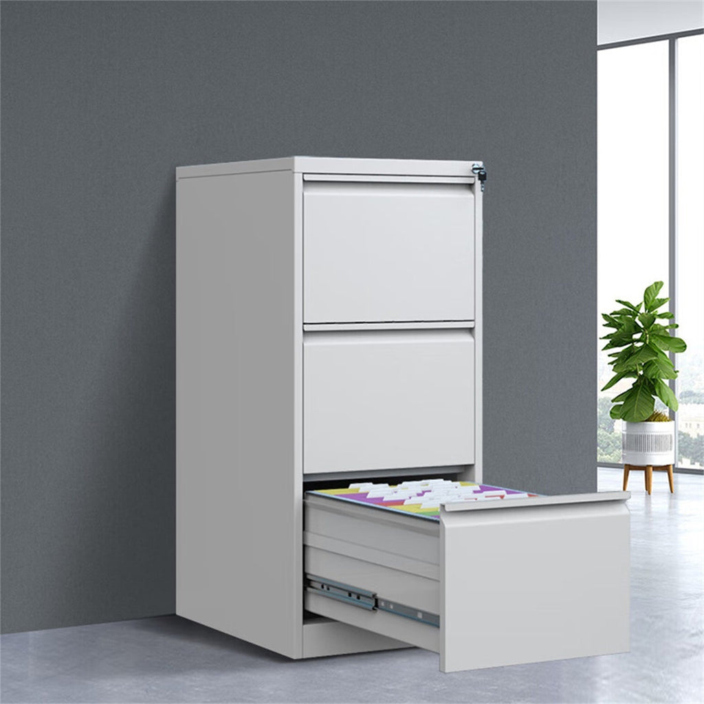Steel Vertical File Cabinet with Lock - 3-Drawer Metal Storage for A4/Legal/Letter - White, 14.65 x 14.75 x 40.50 inches