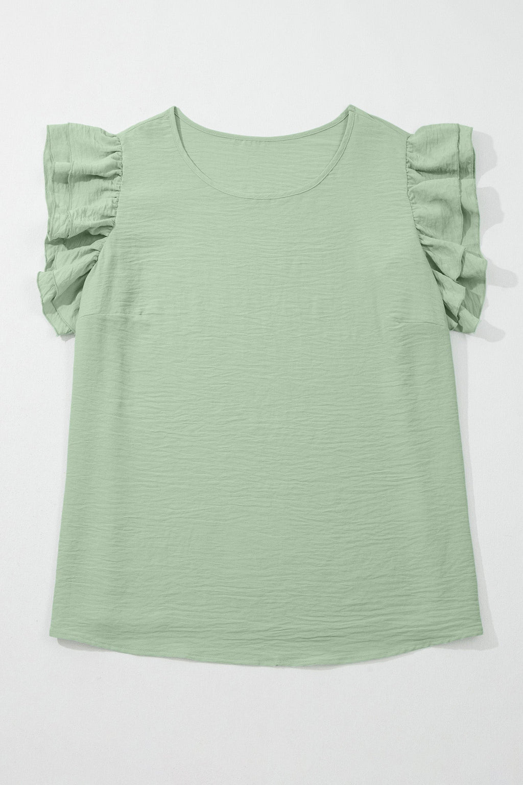 Plus Size Solid Crew Neck Ruffle Sleeve Top