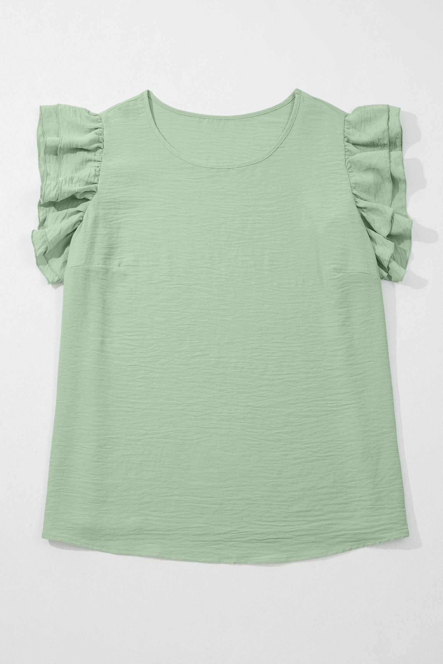 Plus Size Solid Crew Neck Ruffle Sleeve Top
