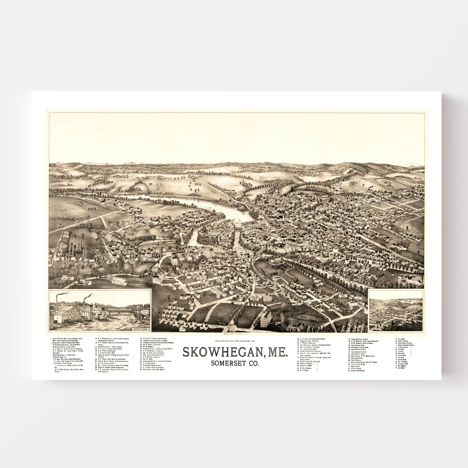 Vintage Map of Skowhegan, Maine 1892