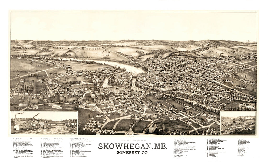 Vintage Map of Skowhegan, Maine 1892