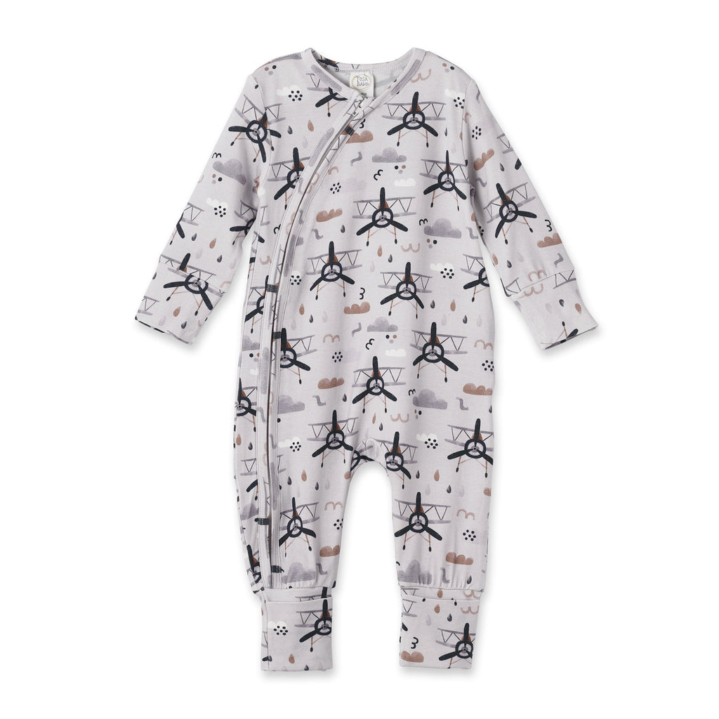 Airplane Zipper Romper -  Bamboo Baby Footie Outfit