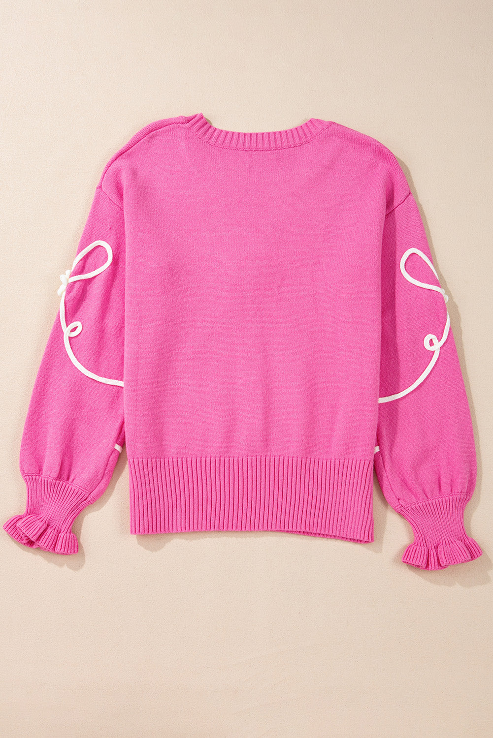 Valentine Bow Corded Embroidery Ruffle Cuff Sweater