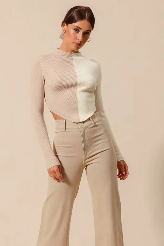 So Me Color Block Fitted Crop Sweater Top Women Casual Wear