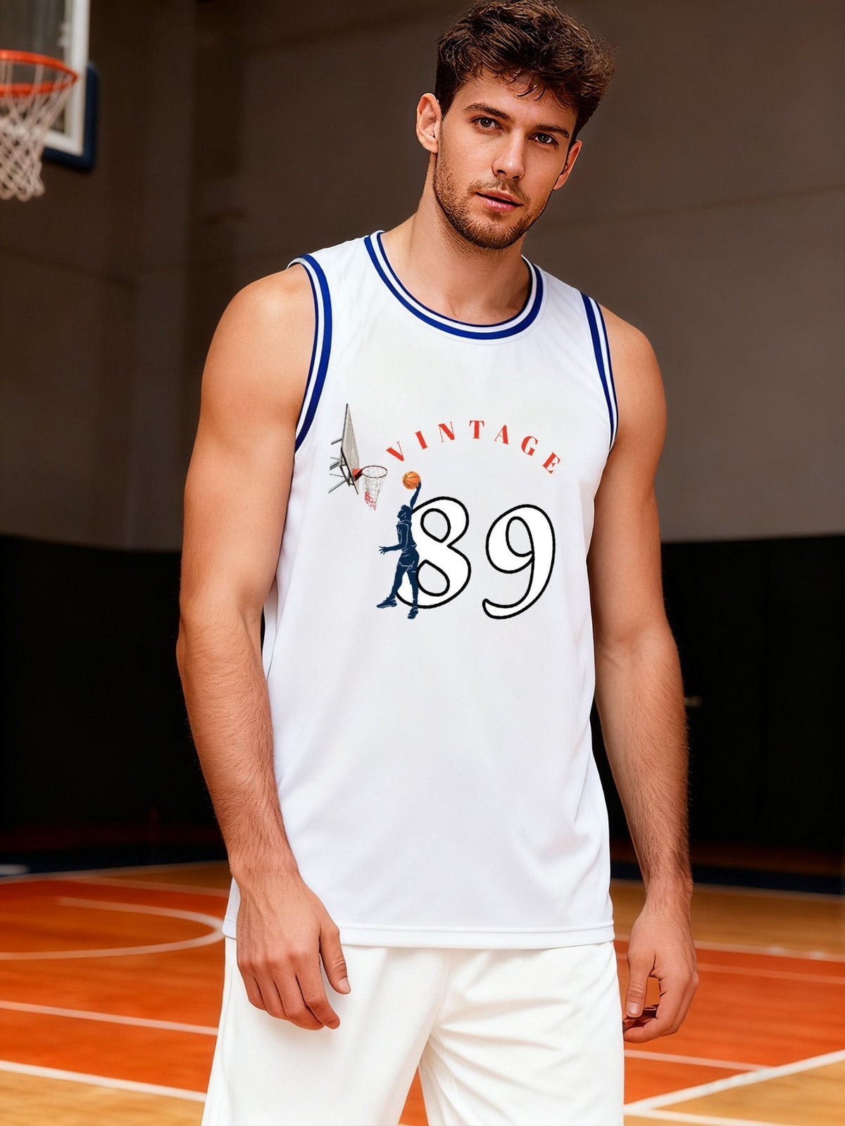 Vintage 89 Adult White with Blue Trim Basketball Jersey | Ships From USA