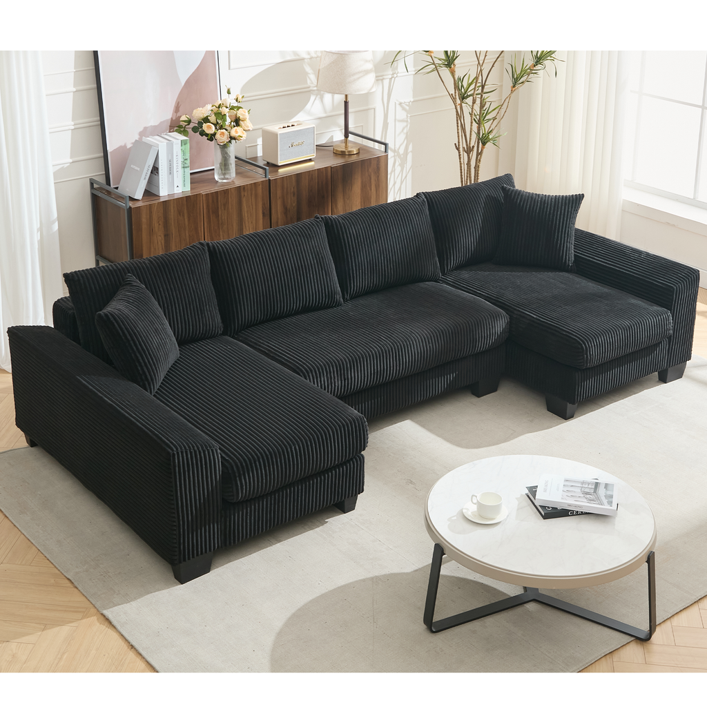 [NEW ARRIVED] [VIDEO PROVIDED]   114' Sleeper Sofa,U Shaped Sofa , Pull Out Bed,Convertible Oversize 2 in 1 Sleeper Sofa, Living Room,Upholstery Sofa Bed,Adjustable Sleeper Sofa,Corduroy,Black