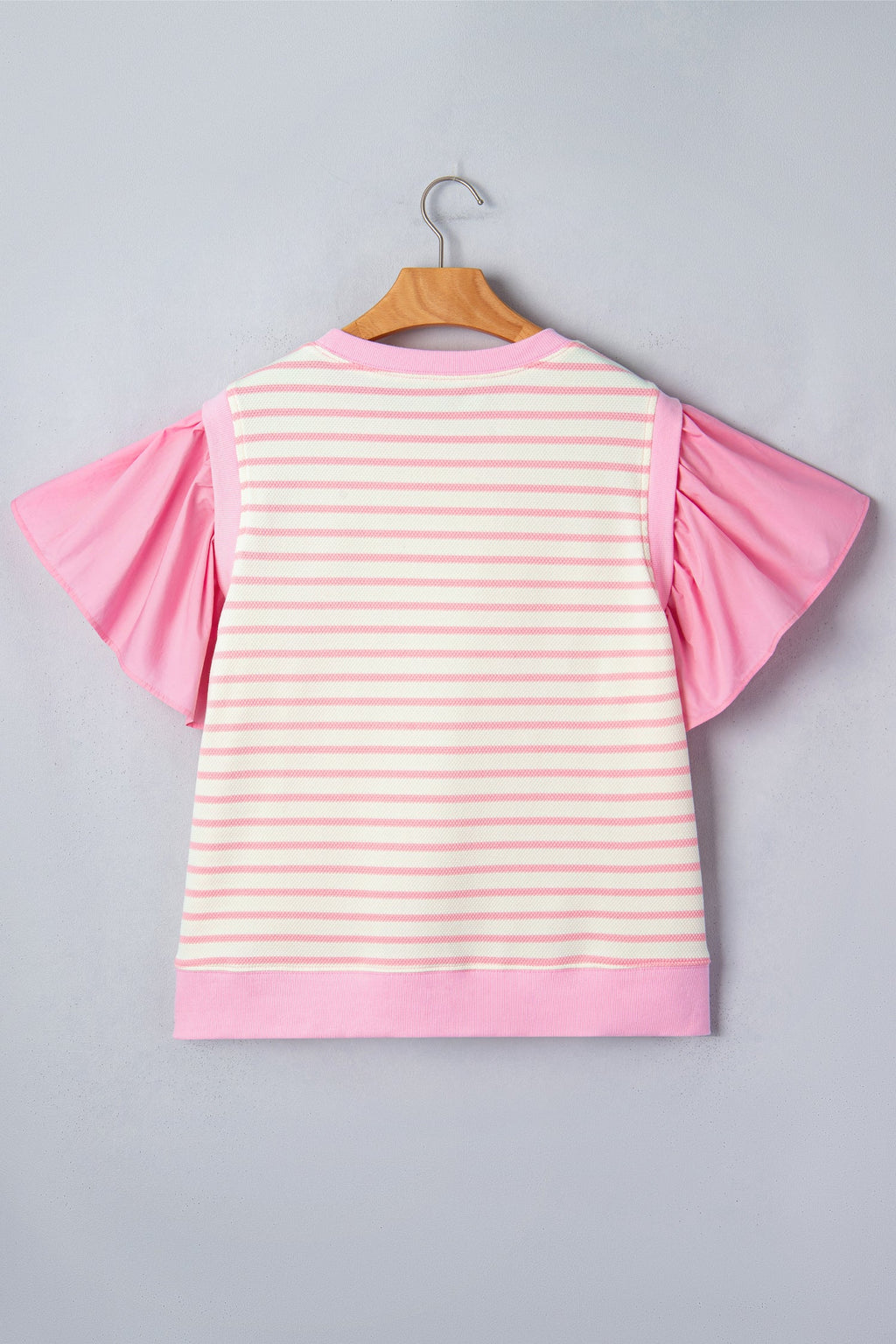 Stripe Patchwork Ruffle Short Sleeve Blouse