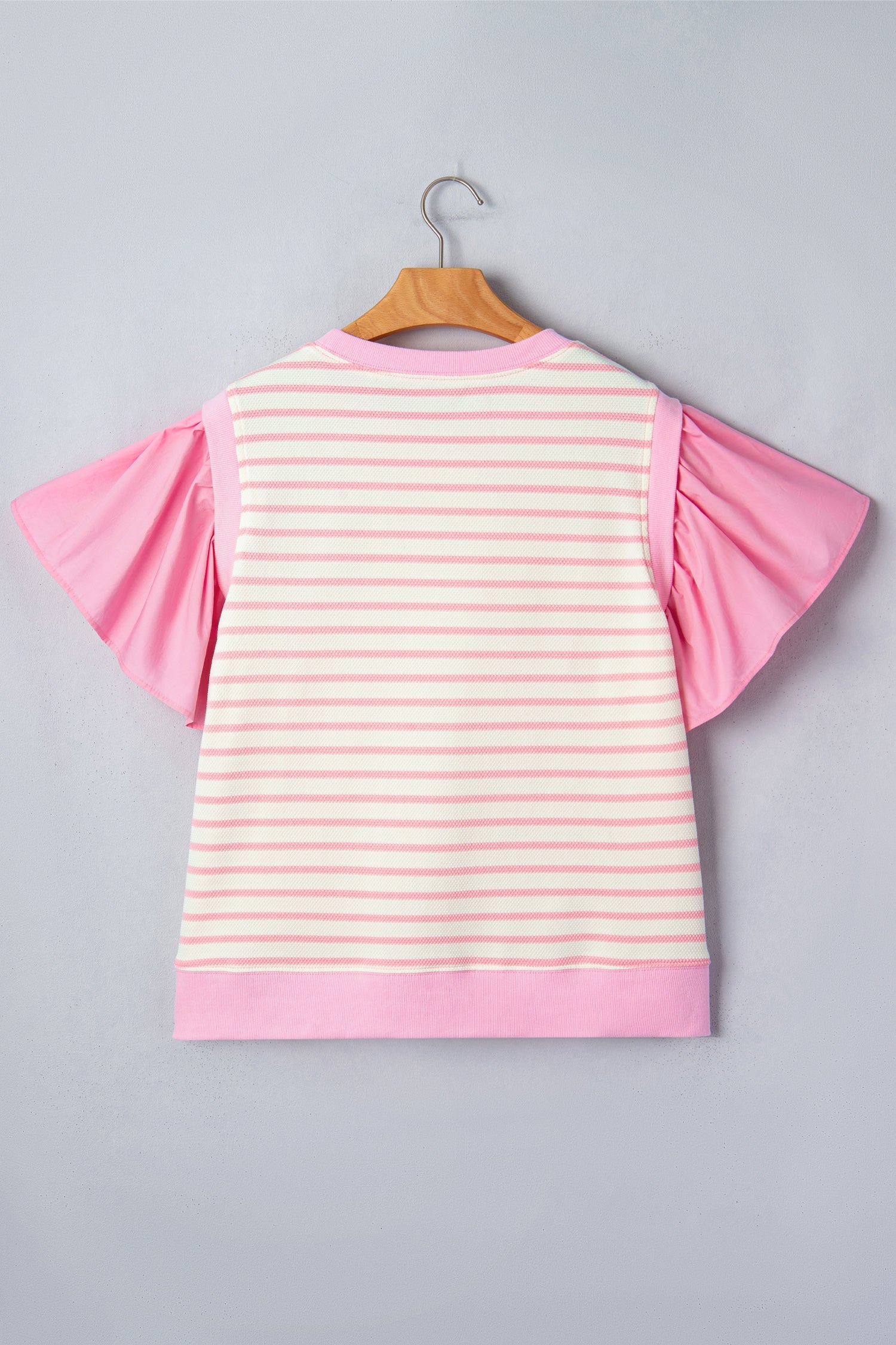 Stripe Patchwork Ruffle Short Sleeve Blouse