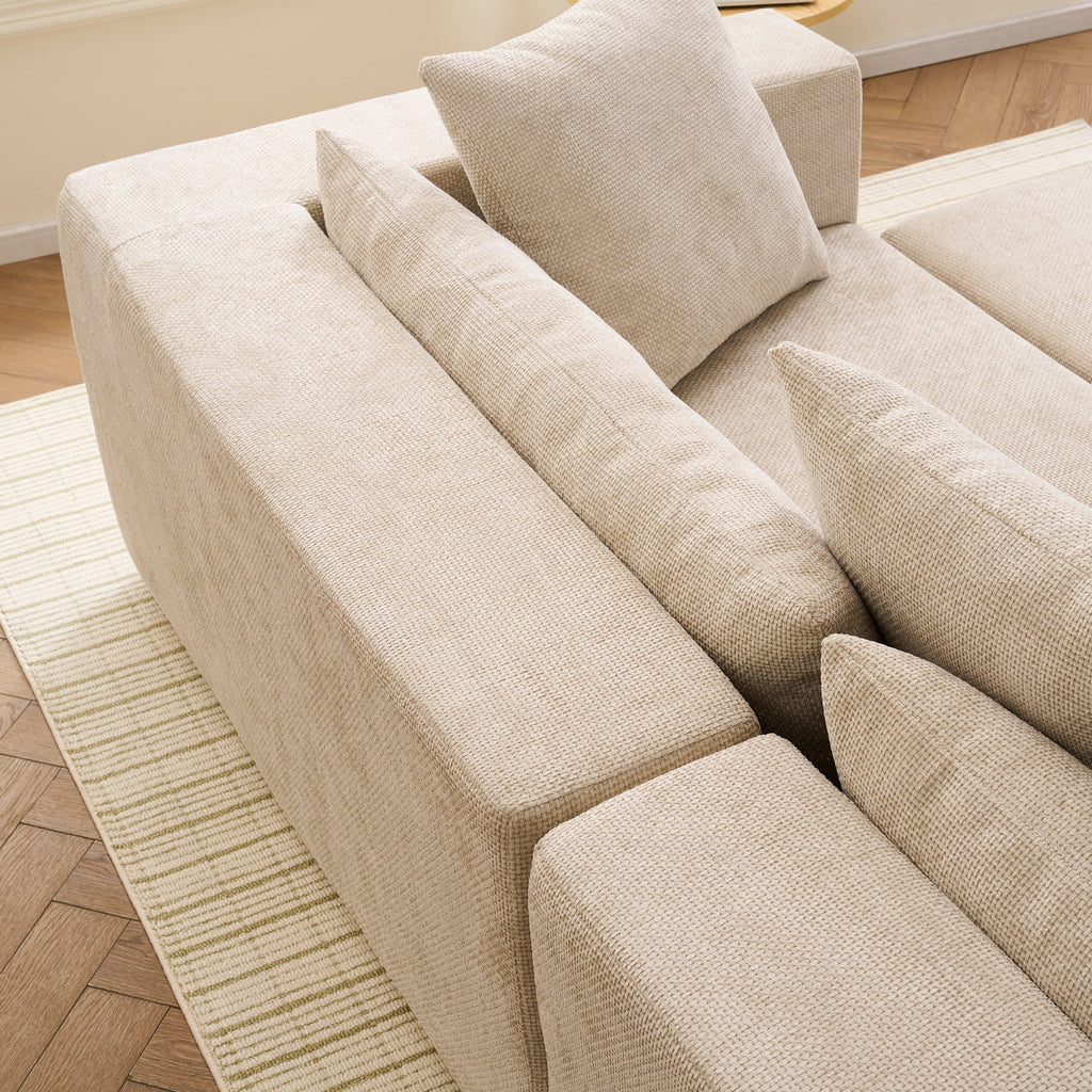 Modular cross-section with L-shaped lounge chair, cloud sofa, living room, bedroom soft cushion sofa - no installation required - chenille fabric  (Beige)