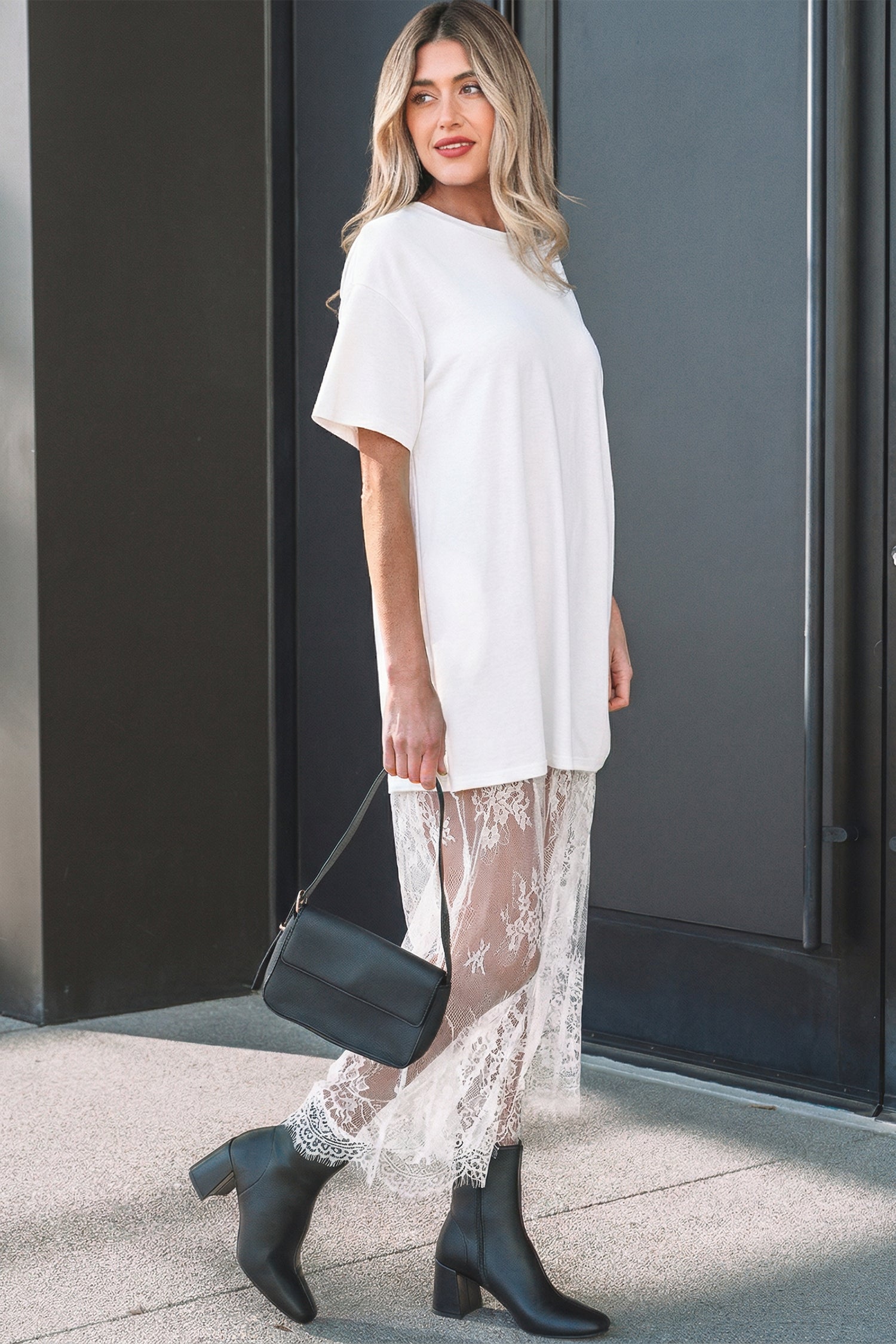 Solid Lace Patchwork Short Sleeve Maxi Dress