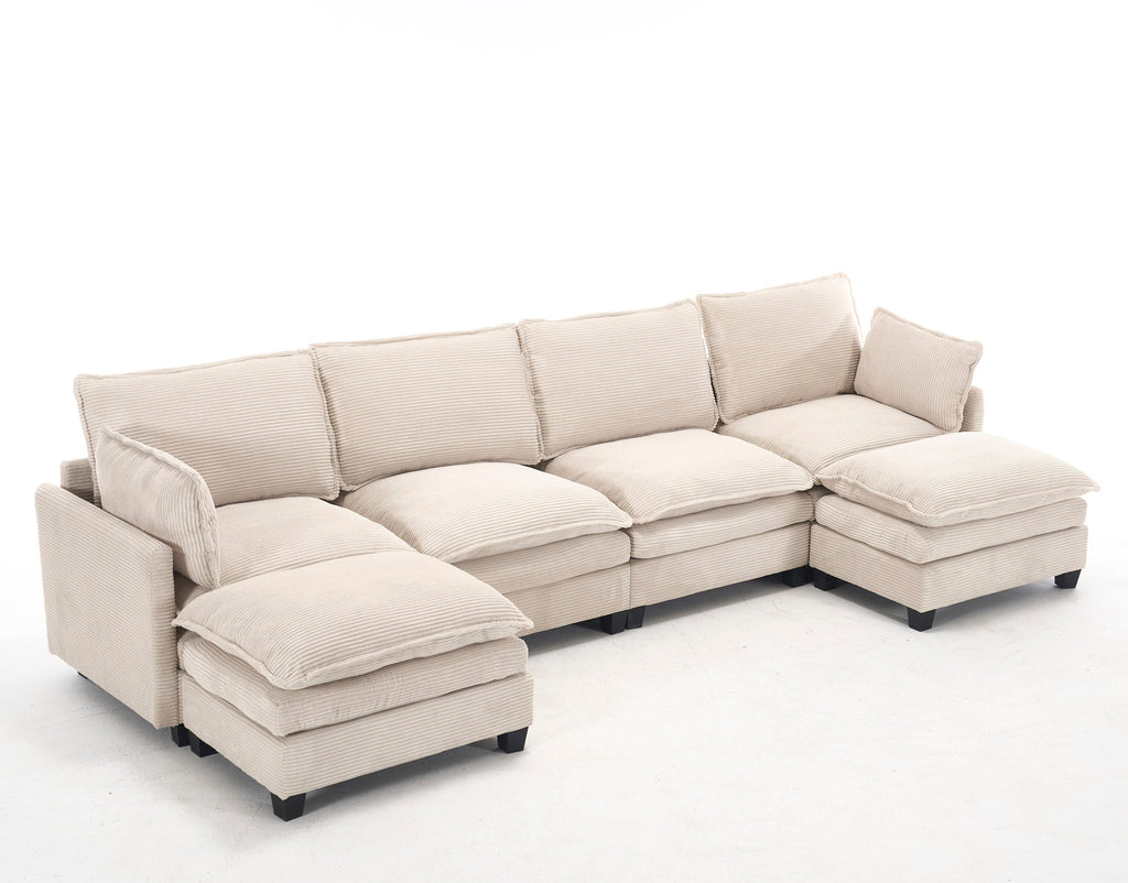 [VIDEO provided][New]Oversized Modular Sofa ,  Velvet Large U-Shaped Couch Comfy Upholstered 4-Seat Sofa with 2 Ottoman,2 Lumbar Pillow, Deep Seat Couch for Living Room