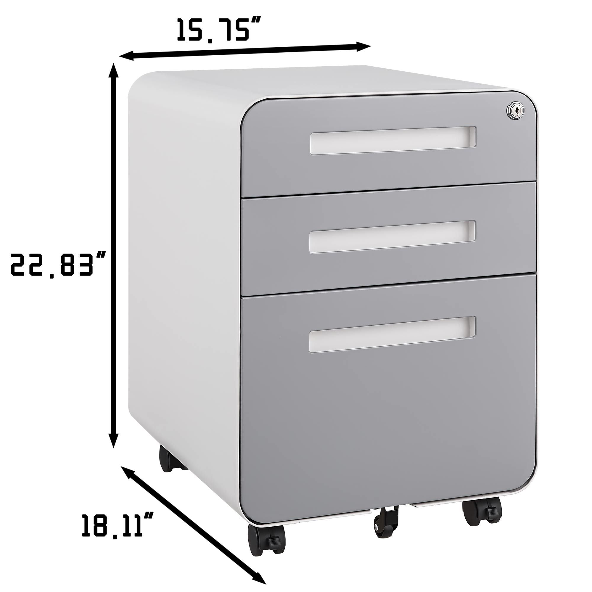 Simple Style Mobile File Cabinet 3 Drawer Storage for Legal/Letter/A4, Black Steel Anti-Tilting Design
