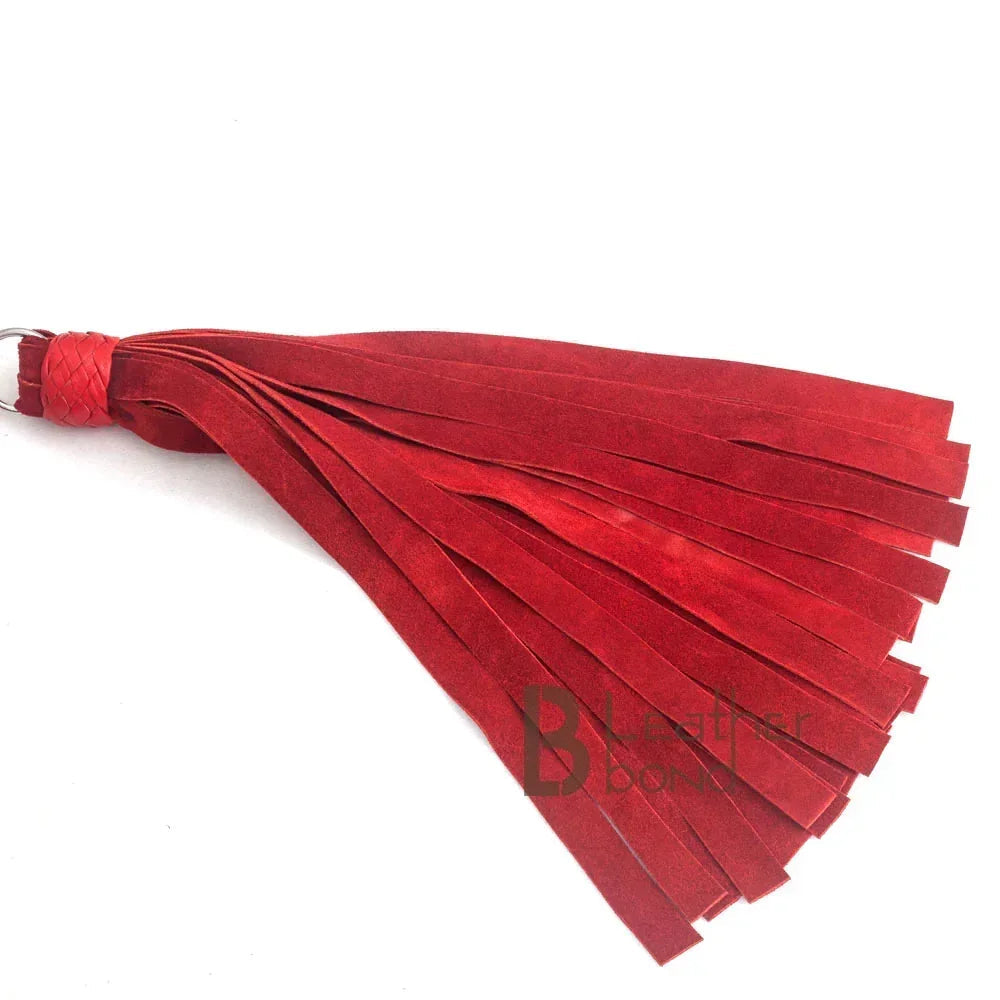 Real Cowhide Suede Leather Nunchaku Flogger 25 Red Falls & Swivel Handle | Handcrafted BDSM Impact Whip