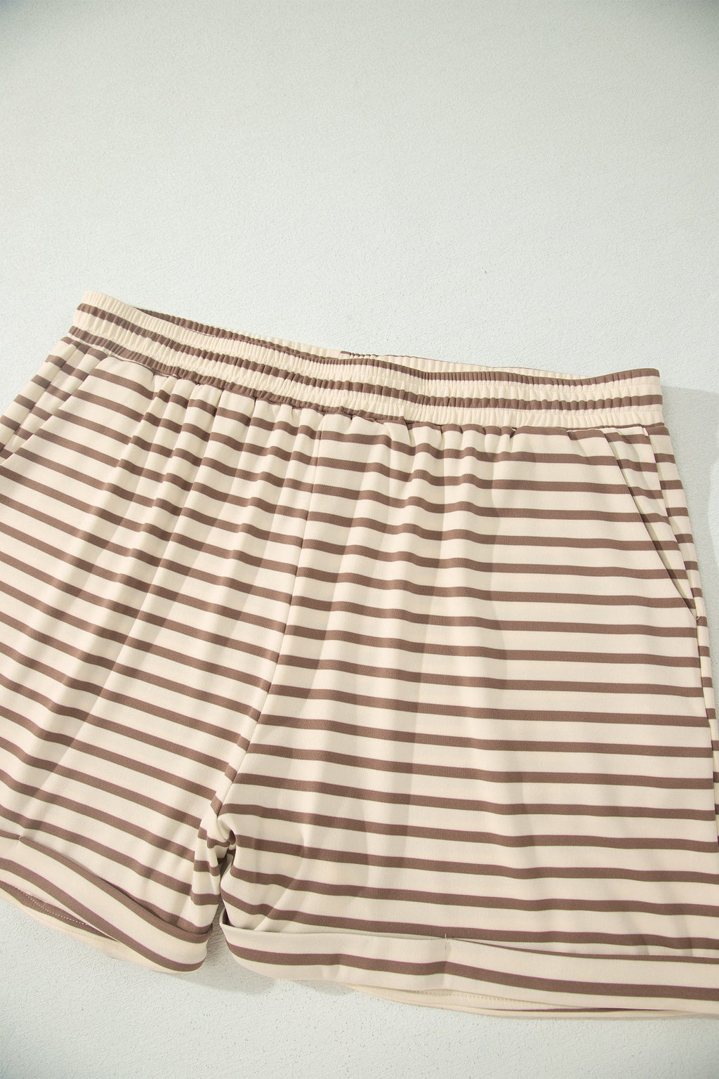 Plus Size Stripe Top & Elastic Waist Shorts Set