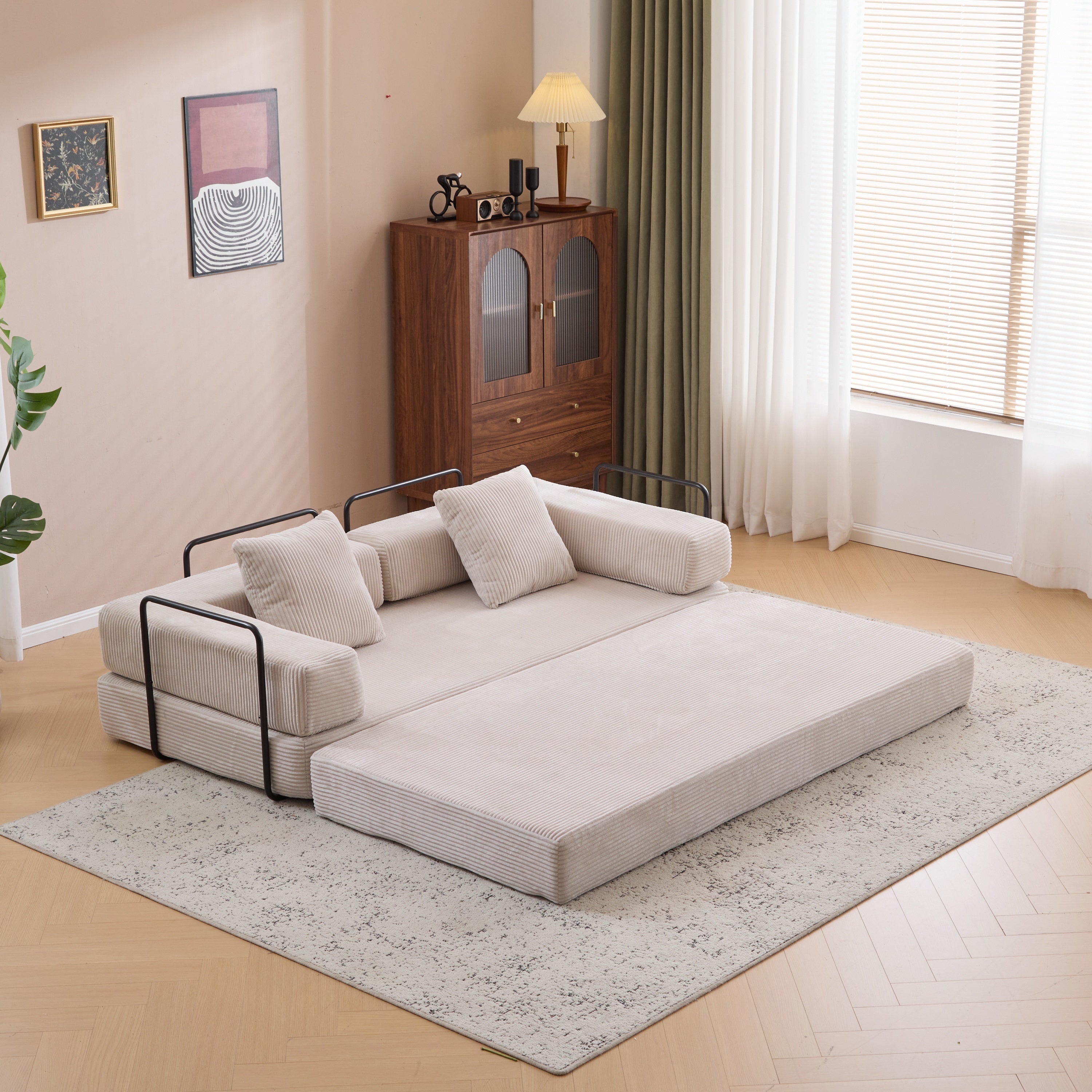 Floor Couch,Compression Sofa,Convertible Floor Sofa Bed-with Pillow Back Support Armrest,Comfy Futon Couch Lounge Sleeper Bed,Corduroy Fabric,for Living Room Bedroom (light grey)