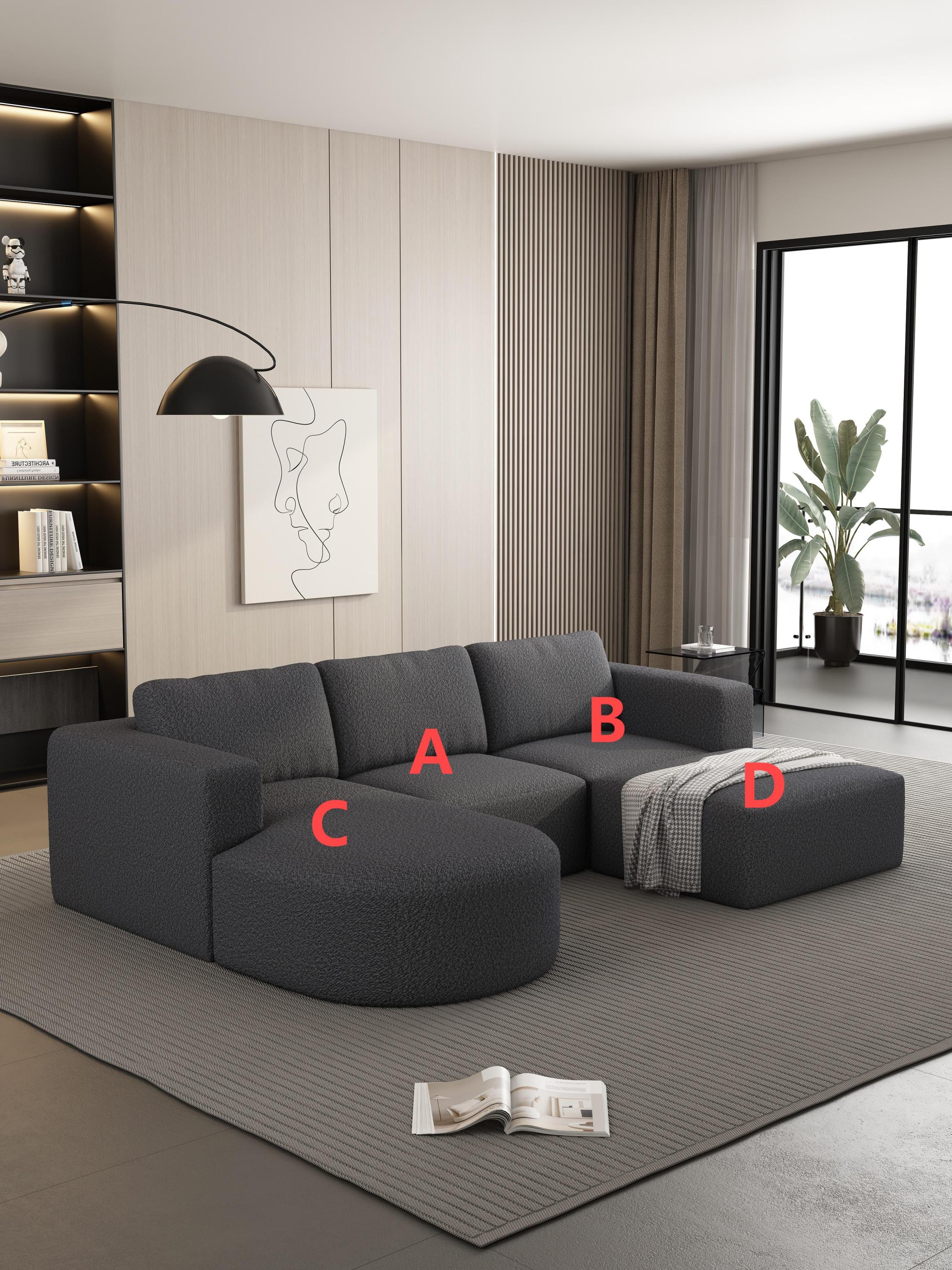 104.32*70.86 Modular Sectional Sofa Sleeper Couch, Sectional Sofa with Chaise and Ottoman, Convertible U Shaped Modular Sofa Set. Compressed sponge, Dark Grey (Combo A+B+C+D)