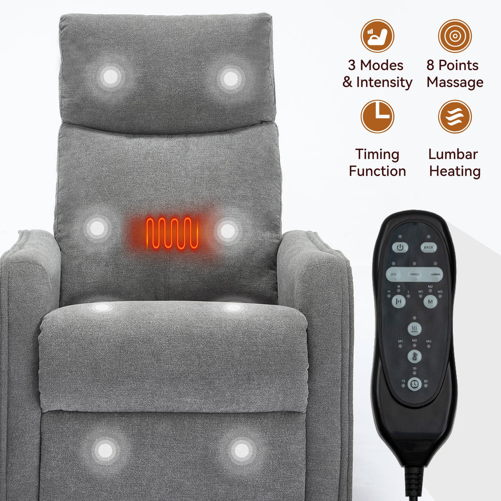 Heat Massage Manual Recliner Chair with Rocker and Swivel in Fabric for Living Room, Grey