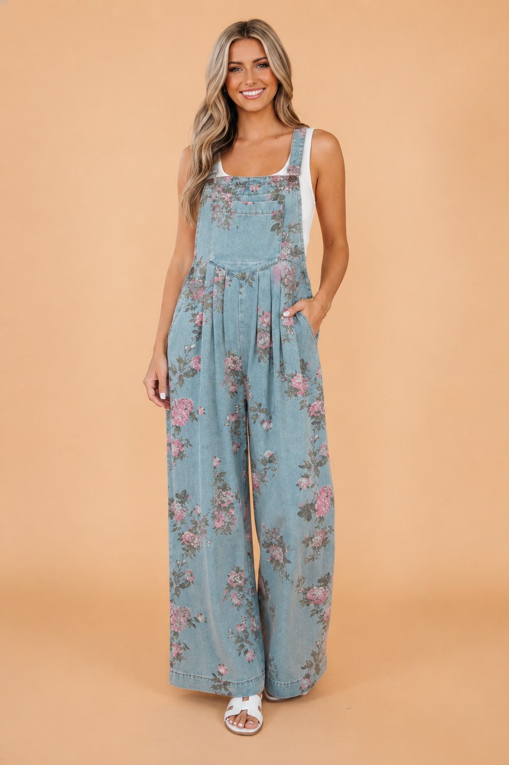 Floral Pleated High Waist Wide Leg Jumpsuit