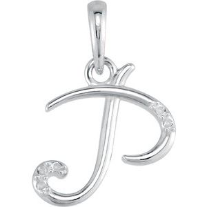 14K White Gold .025 CTW Natural Diamond Initial P 18" Necklace