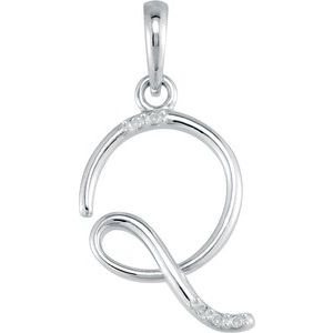 14K White Gold .025 CTW Natural Diamond Initial Q 18" Necklace