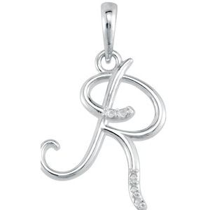 14K White Gold .025 CTW Natural Diamond Initial R 18" Necklace