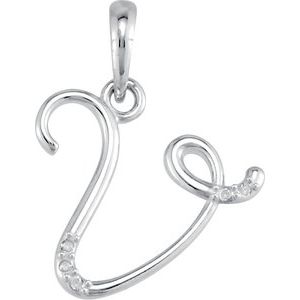14K White Gold .025 CTW Natural Diamond Initial V 18" Necklace