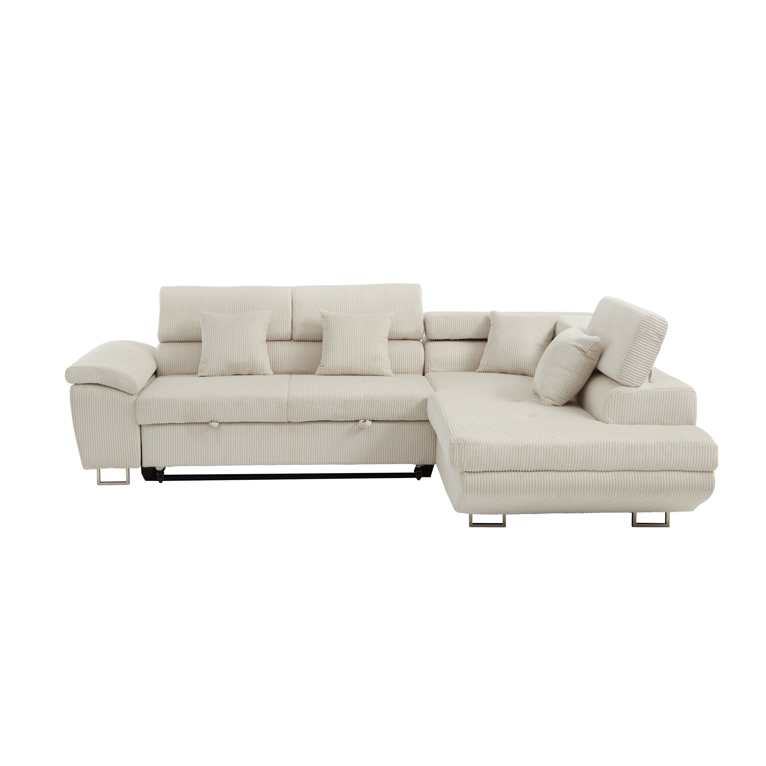 104.3'' Pull Out Sofa Bed with Storage Left Chaise Sofa Bed Corduroy Velvet Upholstery Beige