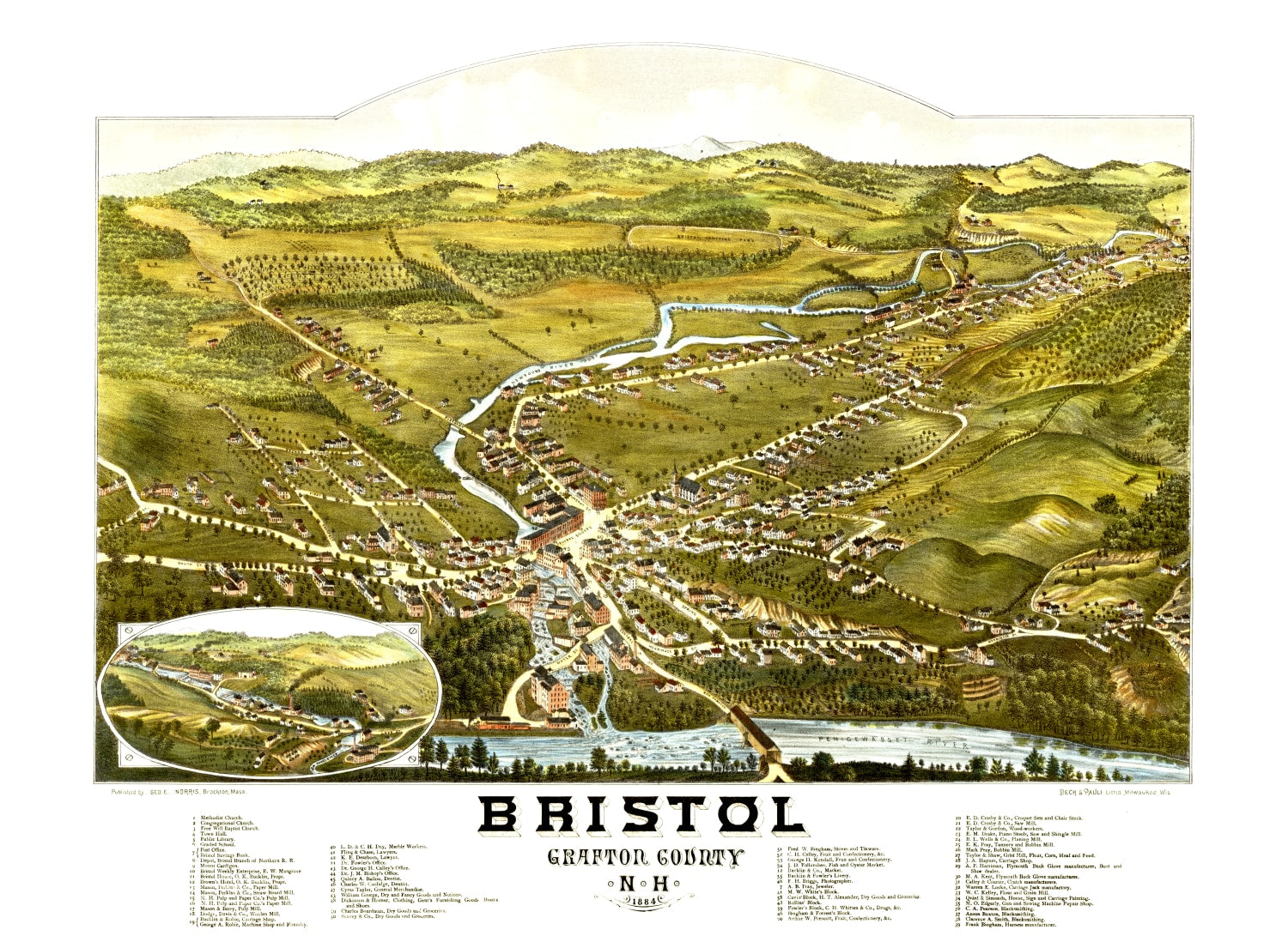 Vintage Map of Bristol, New Hampshire 1884