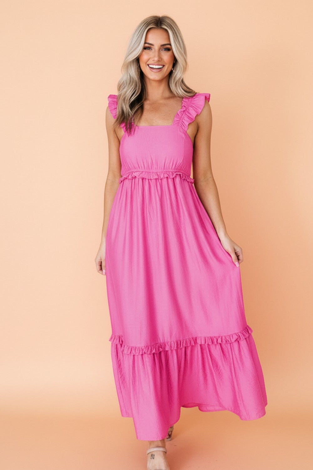Solid Ruffle High Waist Sleeveless Maxi Dress